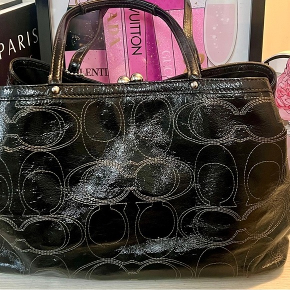 Coach Madison Sophia Kisslock Satchel Black Patent Signature F19215 Vintage - Picture 2 of 9